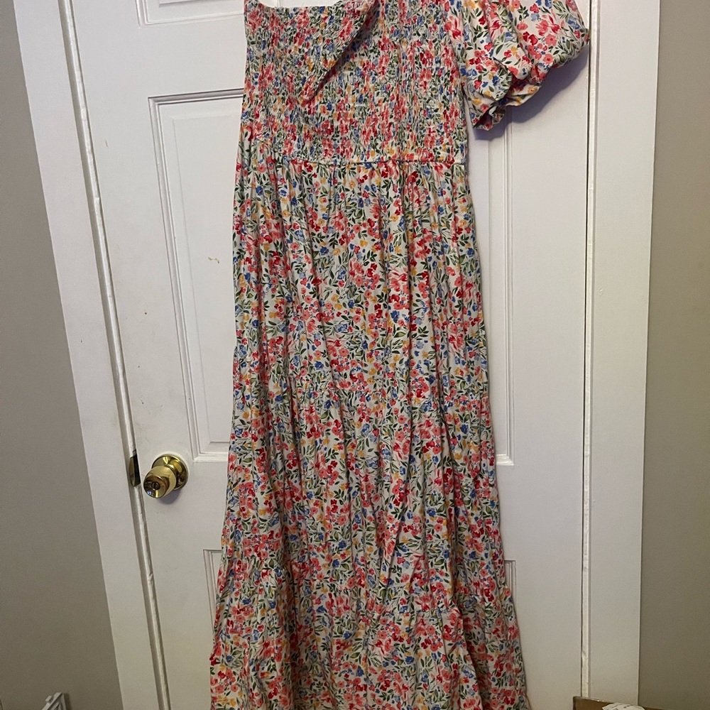 ARULA One-Shoulder Floral Maxi Dress in Cream with Pink & Blue